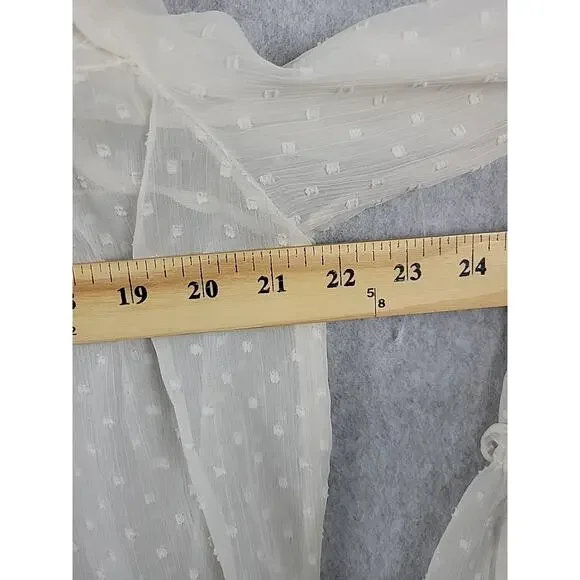 Vero Moda Ivory Swiss Dot LS Fairy Ruffled Smocked Sheer Blouse Women's Large - Picture 9 of 12